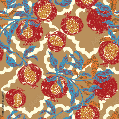 Modern retro illustration with sketch elements. Mediterranean inspired seamless pattern
