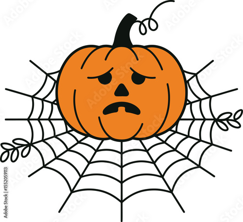 An orange Halloween pumpkin jack-o'-lantern with a scary face is an evil spooky symbol of October and autumn celebration
