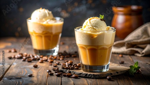 Rich Coffee Beverage Topped With Creamy Vanilla Ice Cream Delicious Dessert Treat