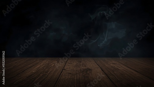 Dark wooden planks against a smoky, mysterious backdrop.