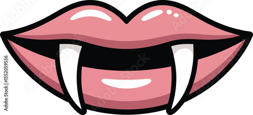 Funny cartoon vector illustration of woman's lips, a beautiful fashion design symbol