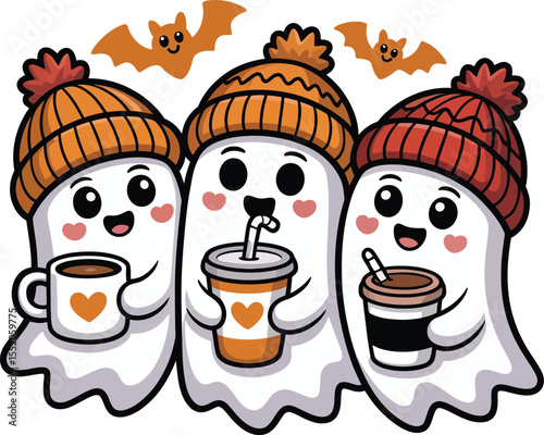Funny cartoon vector illustration of spooky Halloween monsters set for family fun