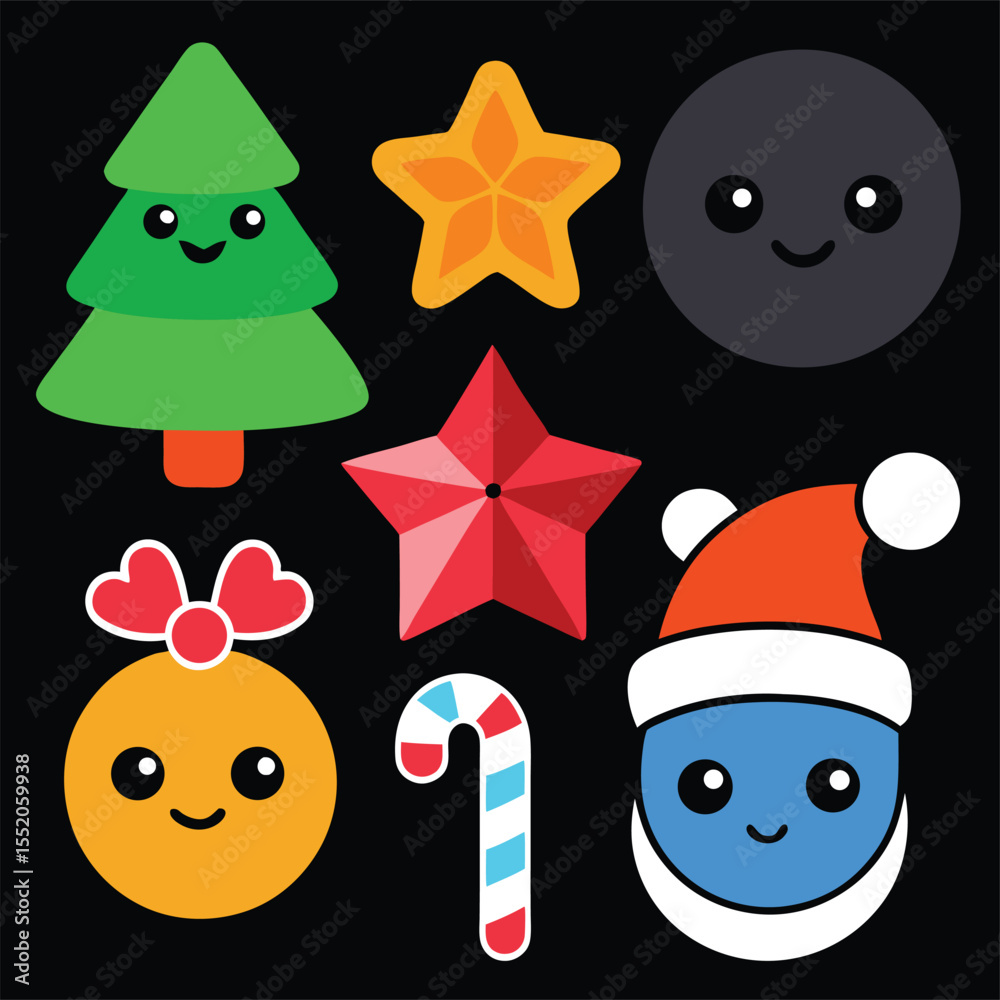 Fototapeta premium line art color vector Christmas icon set 