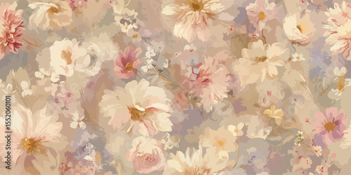 Pastel Floral Elegance Seamless Pattern Soft Textured Blooms Vector Art for Fabric and Design