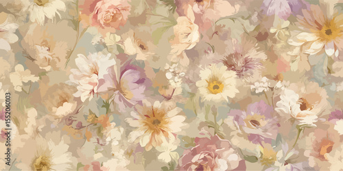 Pastel Floral Elegance Seamless Pattern Soft Textured Blooms Vector Art for Fabric and Design