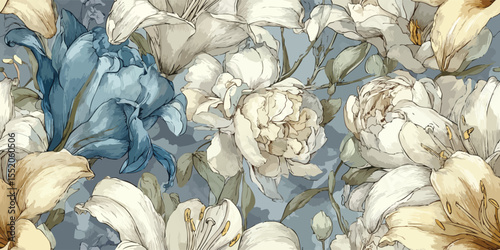 Opulent Floral Seamless Pattern Oil Painted Vector Illustration for Luxury Decor and Apparel