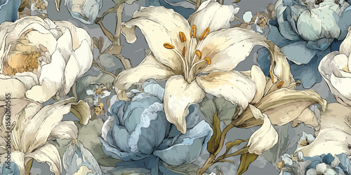 Opulent Floral Seamless Pattern Oil Painted Vector Illustration for Luxury Decor and Apparel