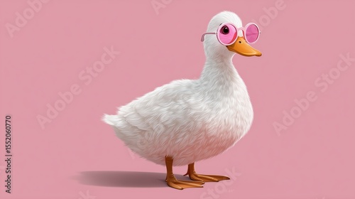 cute white duck with pink sunglasses on pastel background cartoon illustration