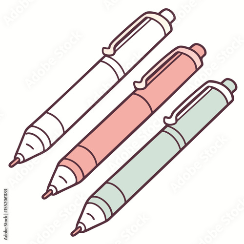 Three pastel colored pens with clips for writing and drawing