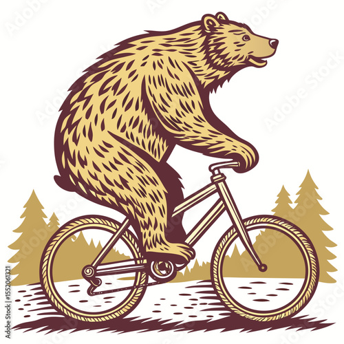 A Bear Riding a Bicycle Detailed Digital Illustration