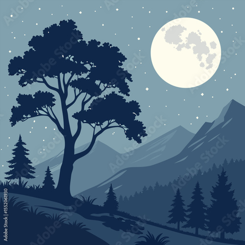Nature scene with tree and fullmoon at night and Digital art moon and tree wallpaper

