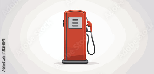 Retro red gas pump with hose and nozzle on a light background