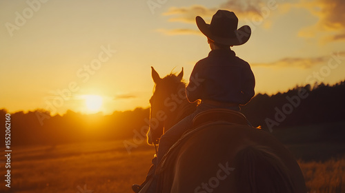 niño vaquero en silueta con su tejana montando y cabalgando en el caballo disfrutando de un dia hermoso al atardecer en el campo al aire libre recreativo y aventura