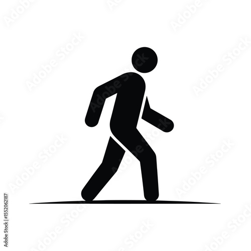 Simple black silhouette of a person walking forward on a white background
