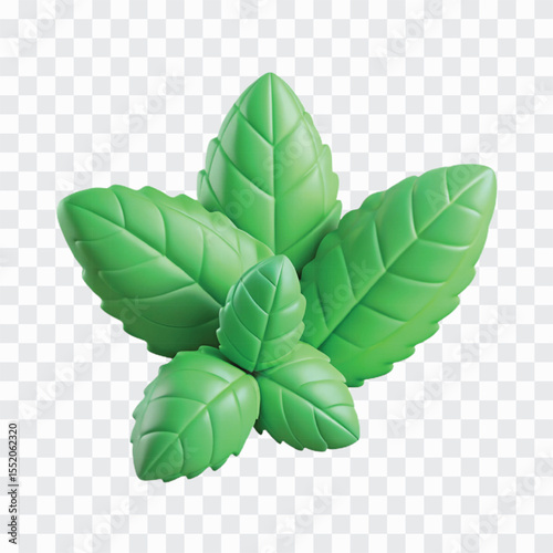 3D Mint Leaves PNG | Fresh Garnish, Culinary Herb, Green Natural Ingredient Illustration