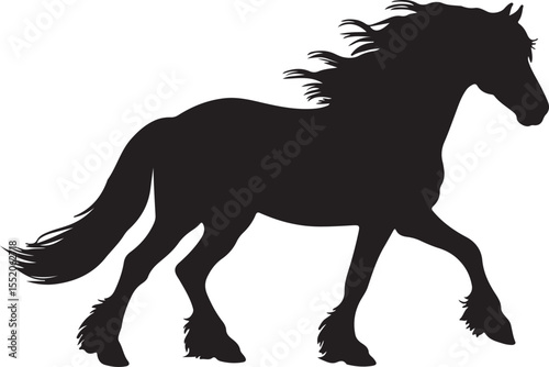  Friesian in silhouette pure white background.