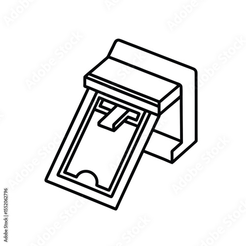 Minimalist Line Drawing of ATM Machine Dispensing Cash – Black and White Illustration