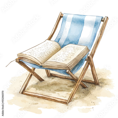 watercolor vector of Open Book Beach Chair, isolated on a white background.