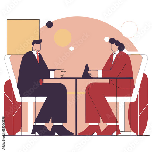 Professional Business Meeting Illustration: Two Executives Discussing Strategy and Collaboration

