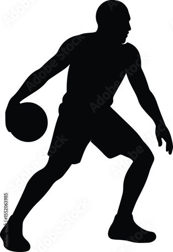 Silhouette basketball player dribbling low angle athletic posture Vector Illustration