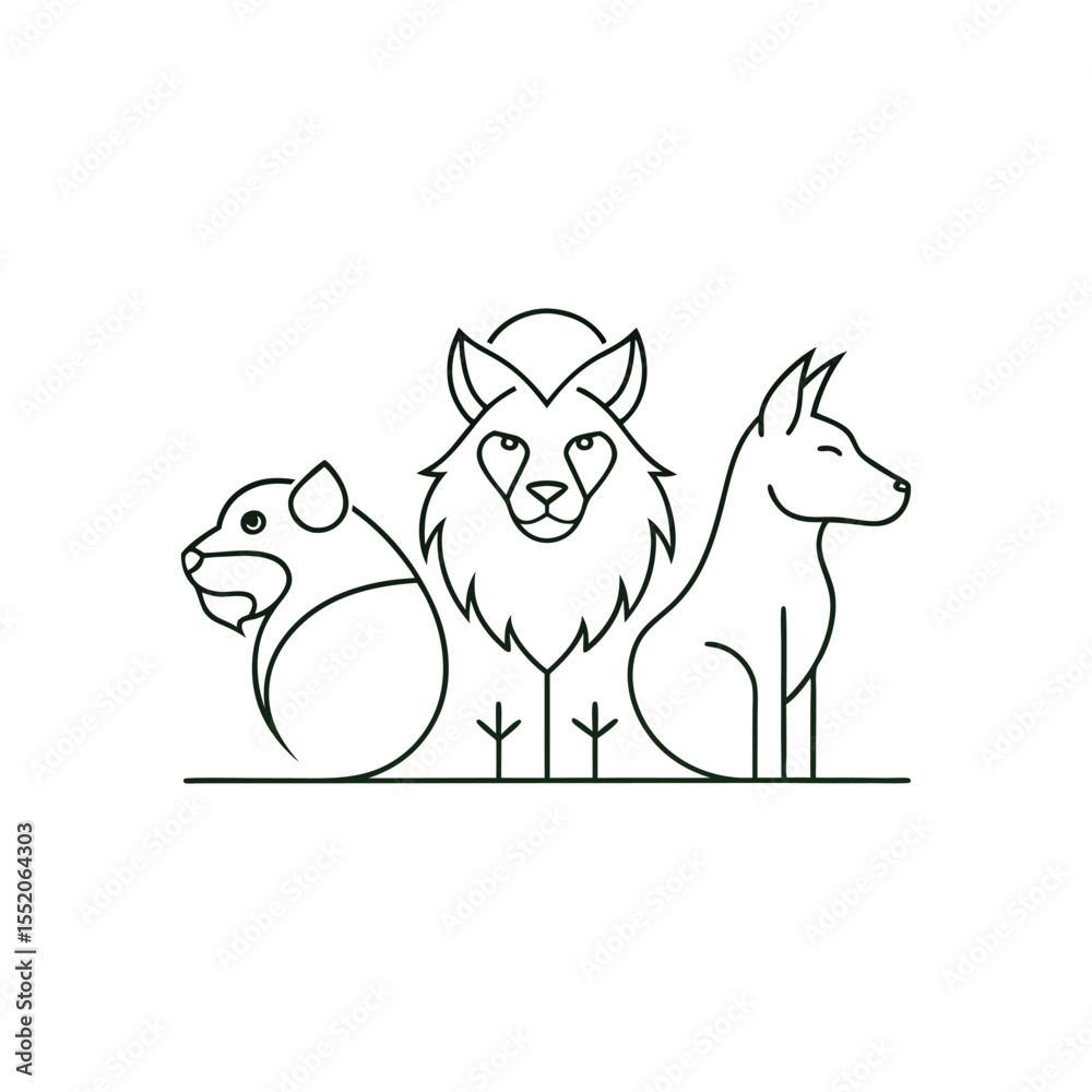 Fototapeta premium Line art Animals: lion, tiger, icon logo design