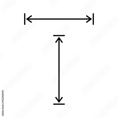 Long double arrow. Thin straight dual arrows with size. Vector Illustration and drawing on white background.