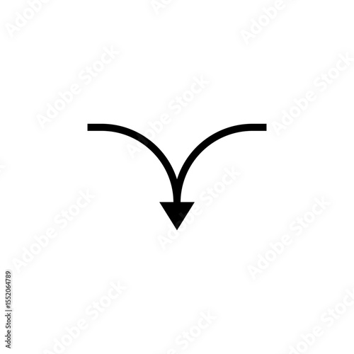A semicircular arrow with two curved lines joining together. Outline vector illustration on a white background.