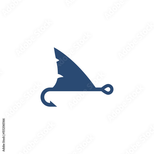 Shark fin with fishing hook. Vector logo and icon. Illustration on white background.