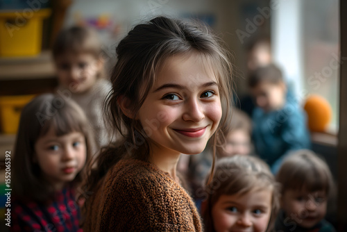 Close-Up of Smiling Girl Surrounded by Happy Children