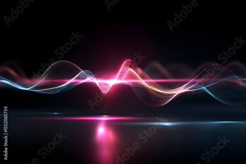 Colorful pink and blue glowing sound wave with smooth reflections on dark background