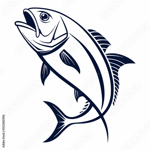 A vibrant blue tuna vector illustration captures an aquatic animal's fin and silhouette in the ocean