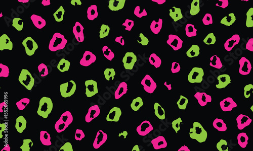 Neon pink and neon green leopard print pattern on a black background, a seamless repeating pattern, a seamless repeating pattern design, a seamless overlay, in a minimalistic vector art style