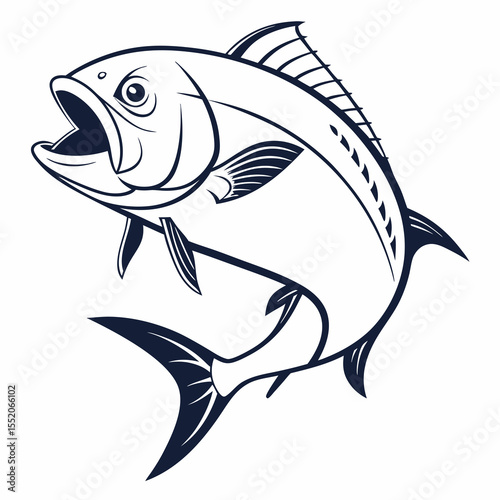 A vibrant blue tuna vector illustration captures an aquatic animal's fin and silhouette in the ocean
