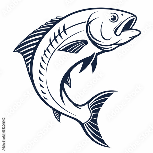 A vibrant blue tuna vector illustration captures an aquatic animal's fin and silhouette in the ocean