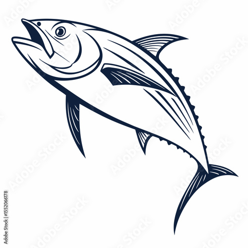 A vibrant blue tuna vector illustration captures an aquatic animal's fin and silhouette in the ocean