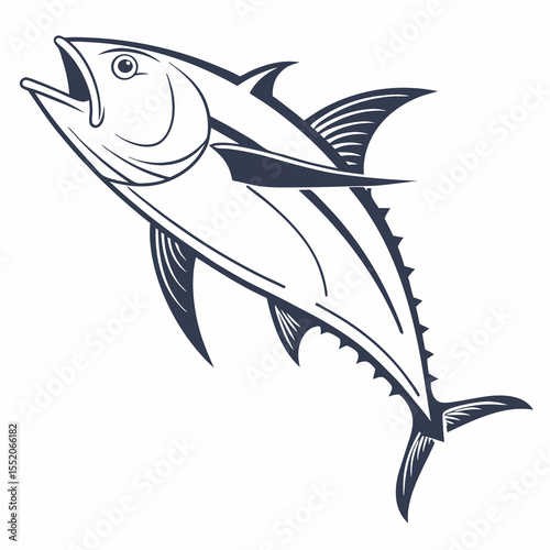 A vibrant blue tuna vector illustration captures an aquatic animal's fin and silhouette in the ocean