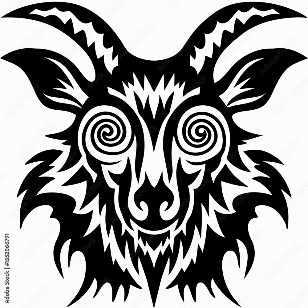 Obraz premium Psychedelic Goat Head Tribal Tattoo Design