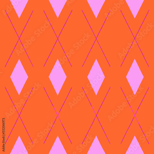 Bold argyle pattern in orange and pink for striking textiles and modern decor