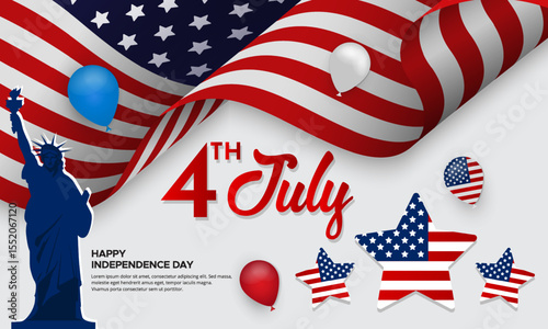 Fourth of July American independence day design with flag vector. American Independence day design banner