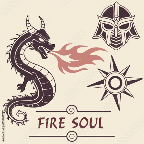 Fire Dragon Oni Mask Japan Art Icons