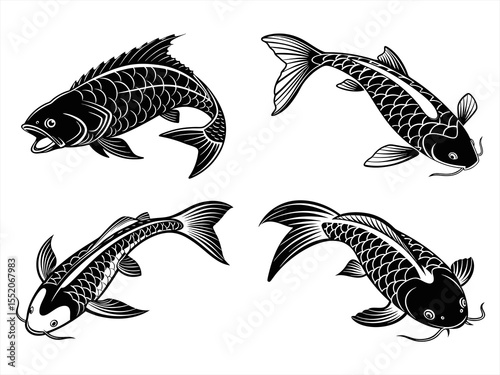 sanke fish sihouette black vector bundle