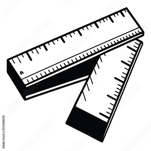 Black and white drawing shows two folding rulers angled on a transparent backdrop