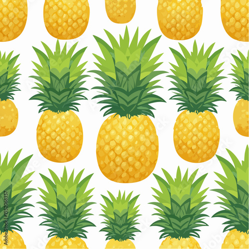 A seamless vector pattern featuring pineapple motifs in a tropical style, with vibrant yellow and green colors, ideal for summer-themed designs or textiles.