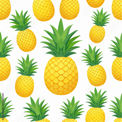 A seamless vector pattern featuring pineapple motifs in a tropical style, with vibrant yellow and green colors, ideal for summer-themed designs or textiles.