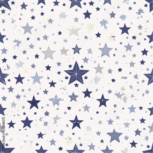 A seamless vector pattern with star motifs in a space theme, featuring deep blue and silver tones, ideal for cosmic designs or sci-fi-inspired projects.