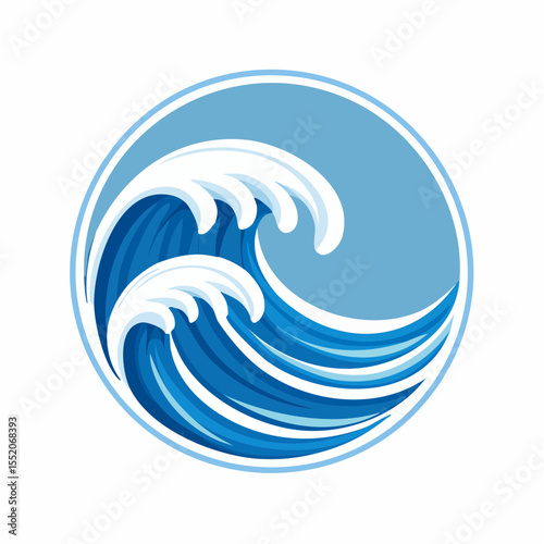 A scalable vector logo featuring a wave pattern with a maritime theme, rendered in blue and white tones, perfect for nautical branding or coastal designs.