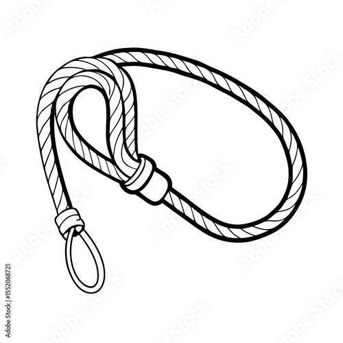 Rope loop with carabiner in simple line art design  