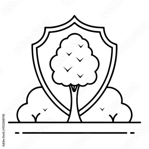 Tree protection symbol with shield design and greenery elements  