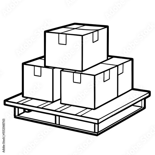 Cardboard boxes stacked on wooden pallet in outlined design  