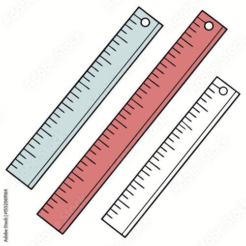 Three colorful, cartoonstyle rulers appear angled on a white background, ready for measuring or crafting